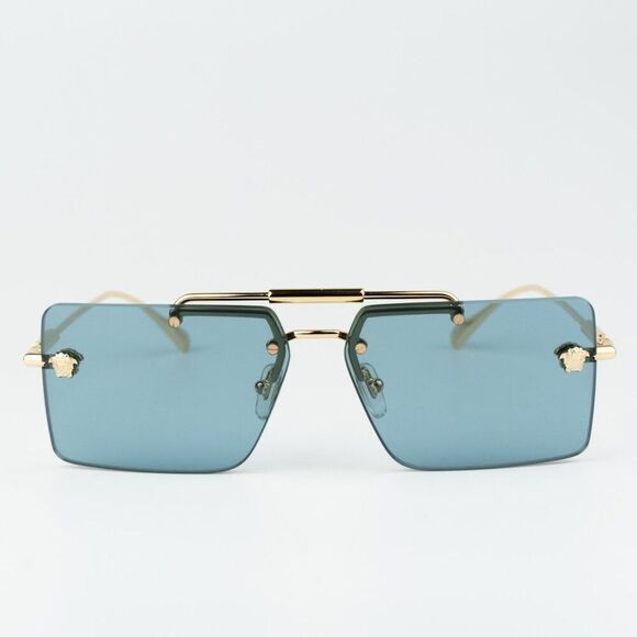 NEW Versace VE2245 100280 Gold Blue Rectangle Rimless Metal Unisex Sunglasses - Picture 1 of 13